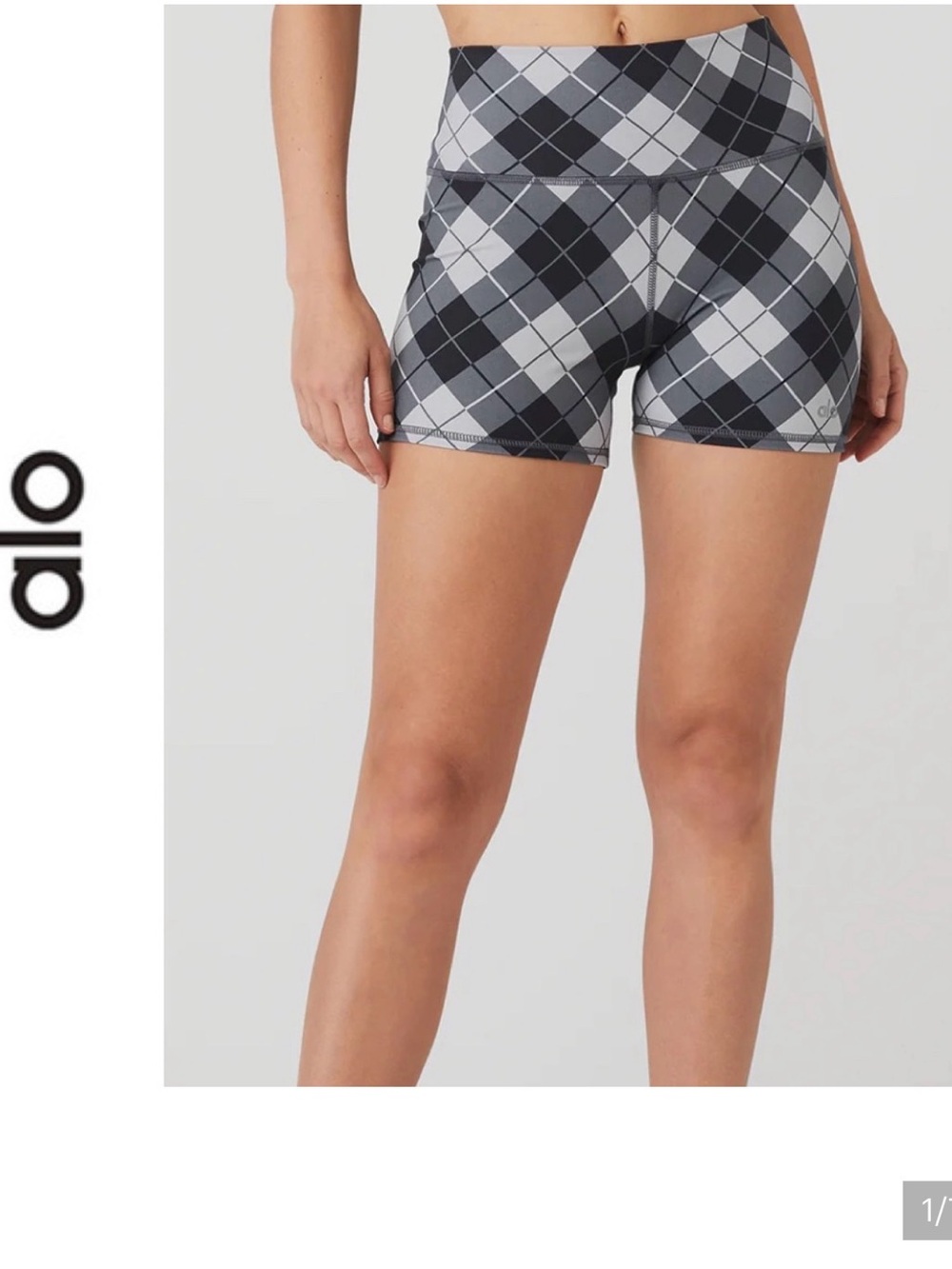 ALO Yoga Gray and Black Argyle Bike Shorts